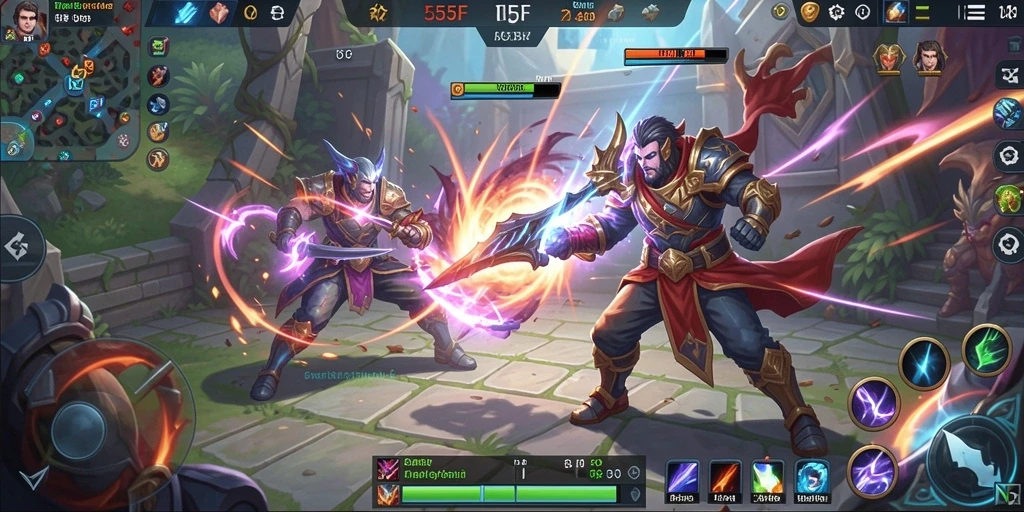 Tampilan gameplay menegangkan di arena 555F yang penuh aksi.