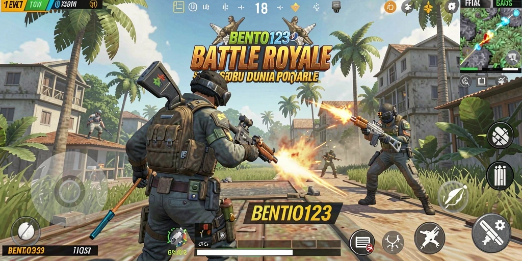 Gameplay mendebarkan dalam BENTO123 menampilkan aksi Battle Royale.