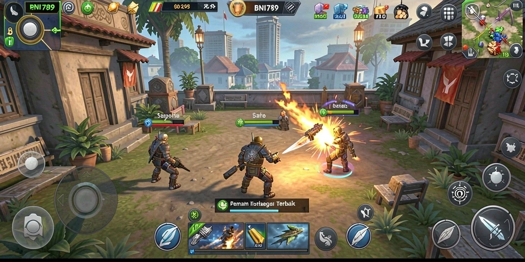 Screenshot gameplay BNI789 menampilkan aksi strategi yang intens.