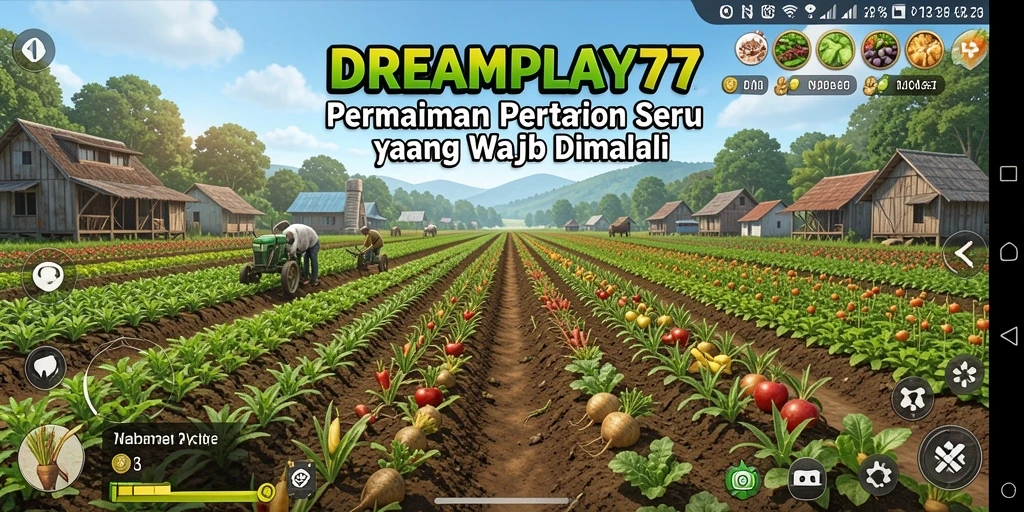Screenshot gameplay DREAMPLAY77 menampilkan aktivitas bertani yang mengasyikkan.