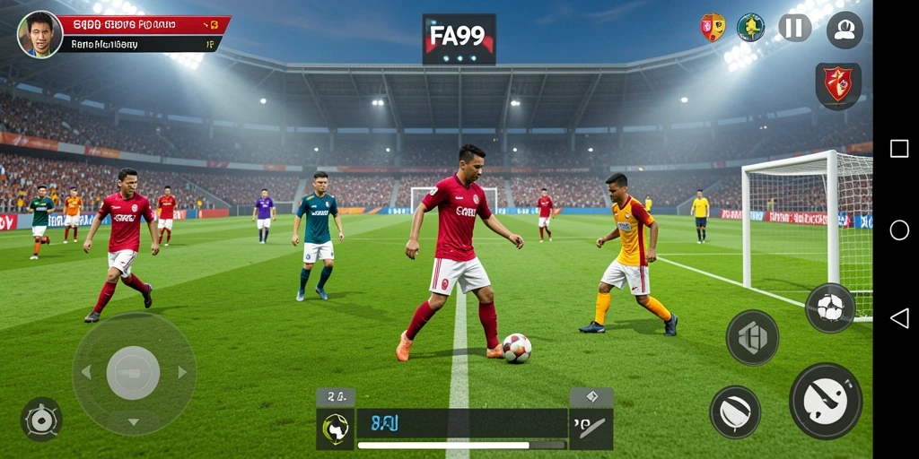 Tampilan gameplay FA99 yang realistis dan seru dalam pertandingan sepak bola.