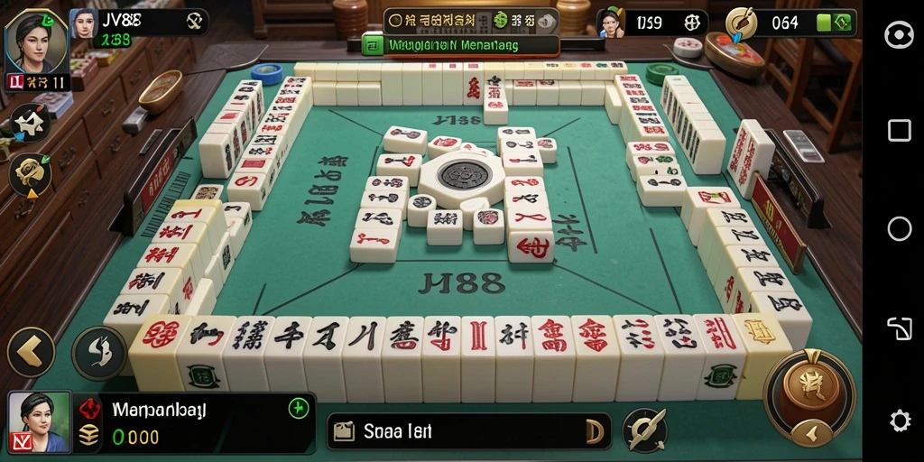 Screenshot gameplay JV88 menampilkan tantangan Mahjong yang seru.
