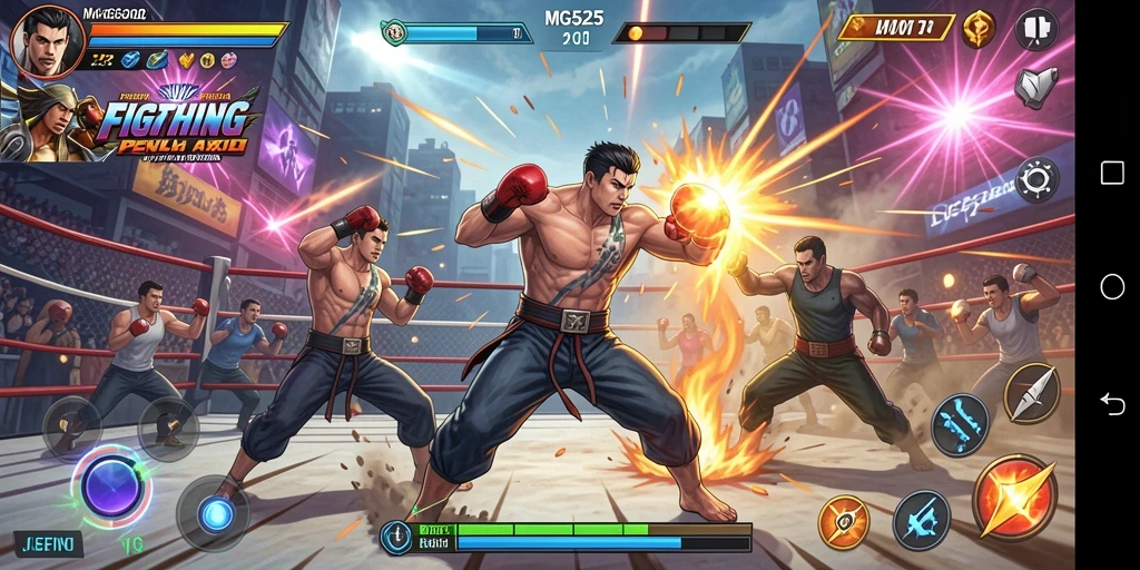 Screenshot utama MG525 yang menunjukkan aksi pertarungan yang mendebarkan.
